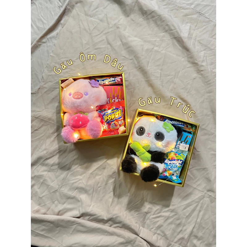 Set quà bánh kẹo tặng kèm đèn led và thiệp quà tặng cho sinh nhật, lễ