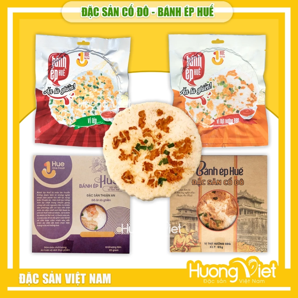 Bánh ép Huế truyền thống và hải sản tôm thịt vị BBQ tại Thuận An
