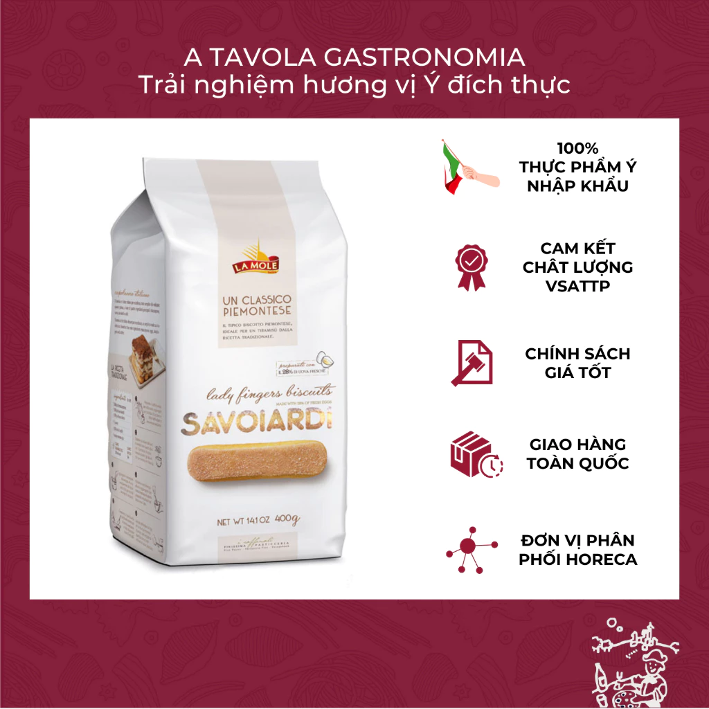 Bánh Lady Finger Savoiardi LA MOLE 400g – Sản phẩm chuyên dùng làm Tiramisu