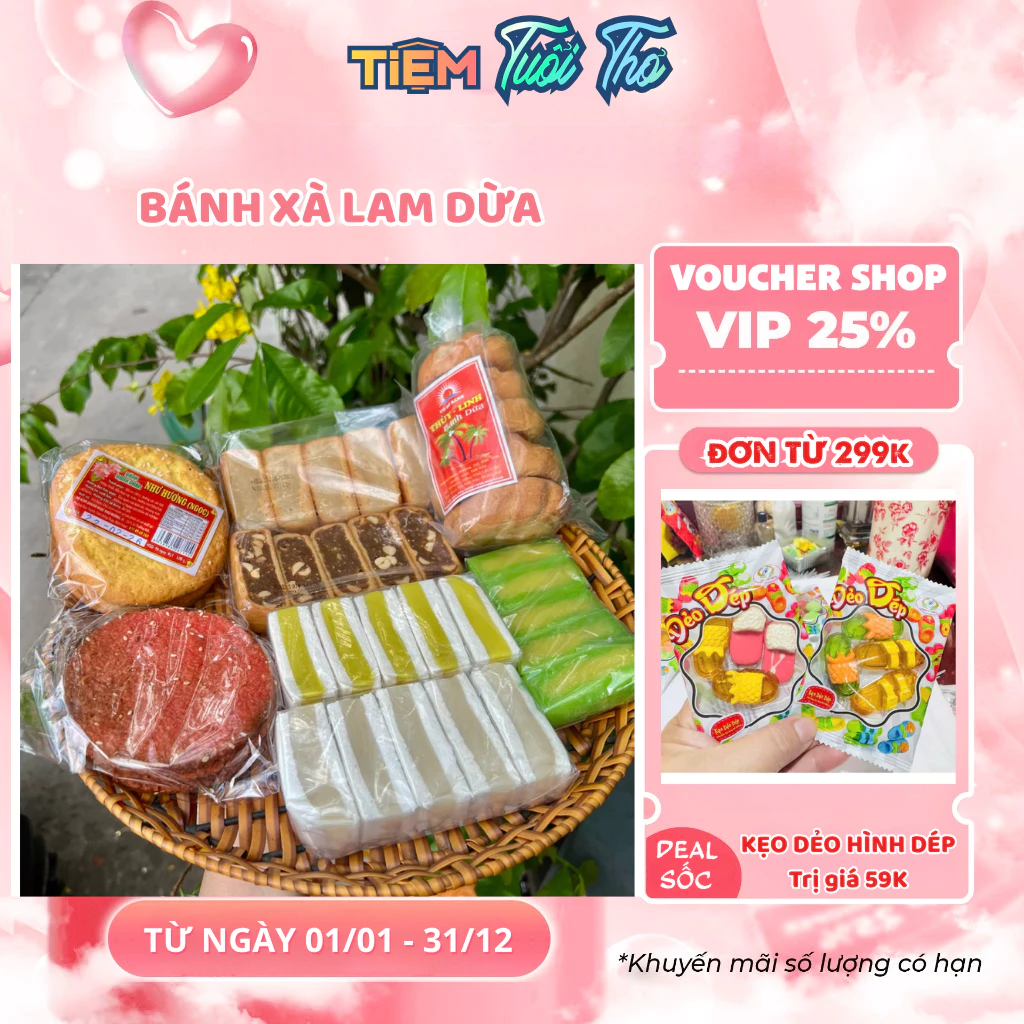 Bánh xà lam dừa, xà lam đậu, cốm sữa nho và bánh truyền thống