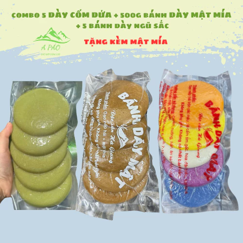 Combo 3 loại bánh dày cốm dừa, mật, ngũ sắc – tặng mật mía