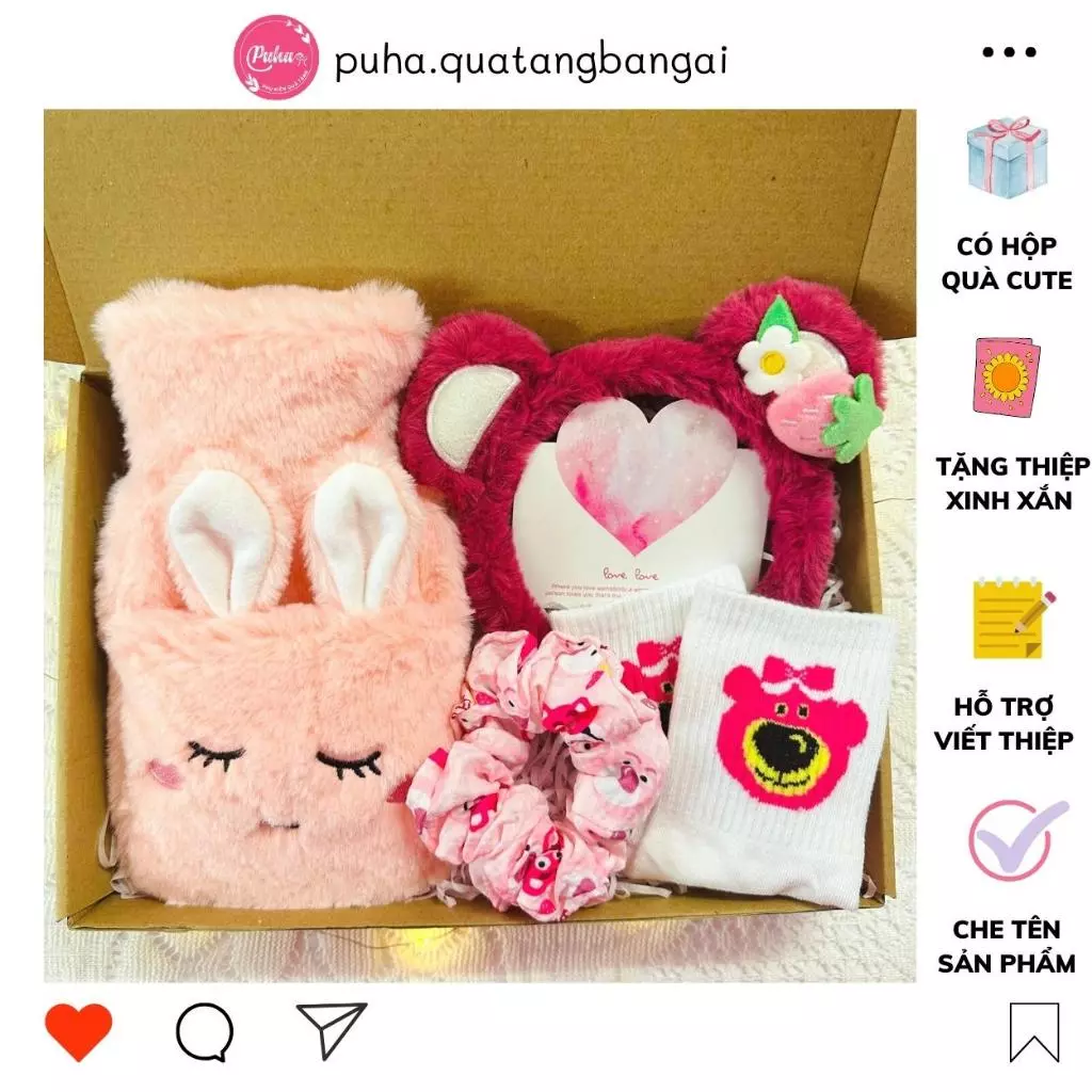 Combo quà tặng Giáng Sinh ấm áp với túi chườm nóng 500ml hoạ tiết thỏ cute