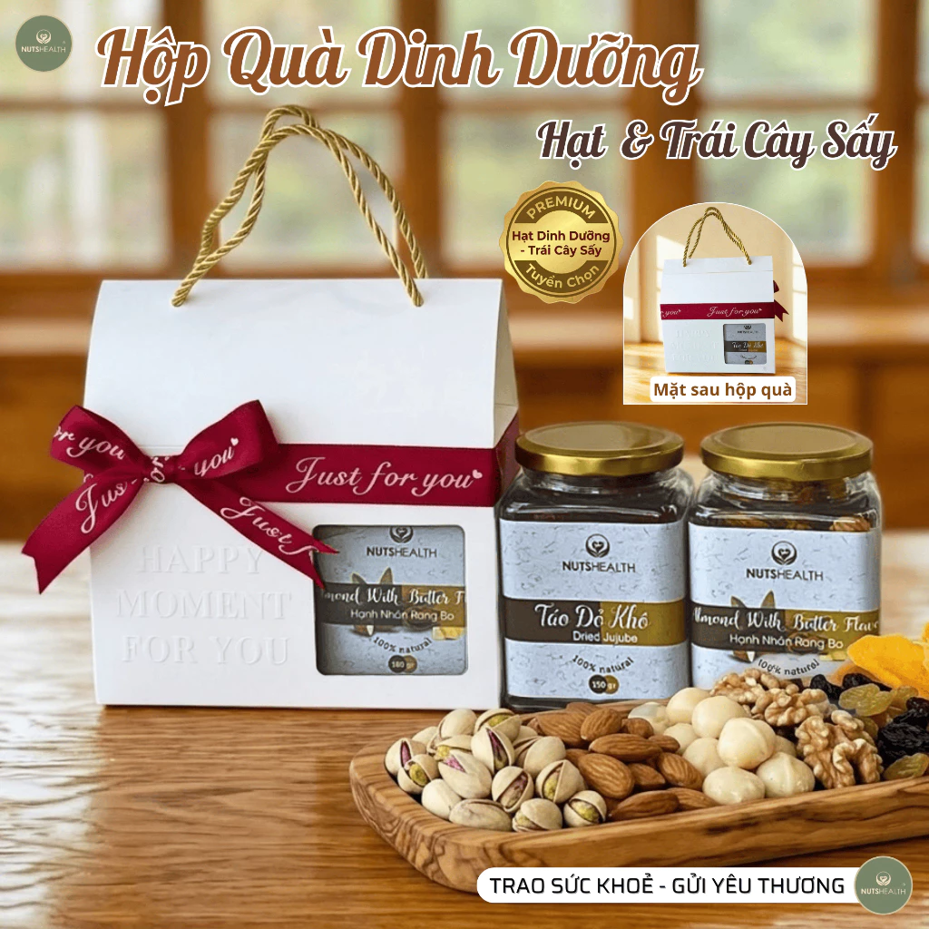 Hộp quà NUTSHEALTH: 2 Hũ Hạt Dinh Dưỡng & Trái Cây Sấy – Quà tặng ý nghĩa