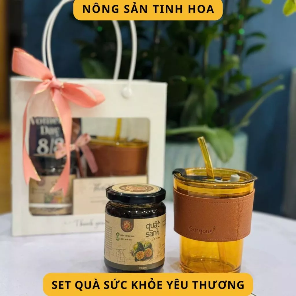 Quà tặng sang trọng: Set quất sành kèm cốc thủy tinh bọc da cho mọi dịp