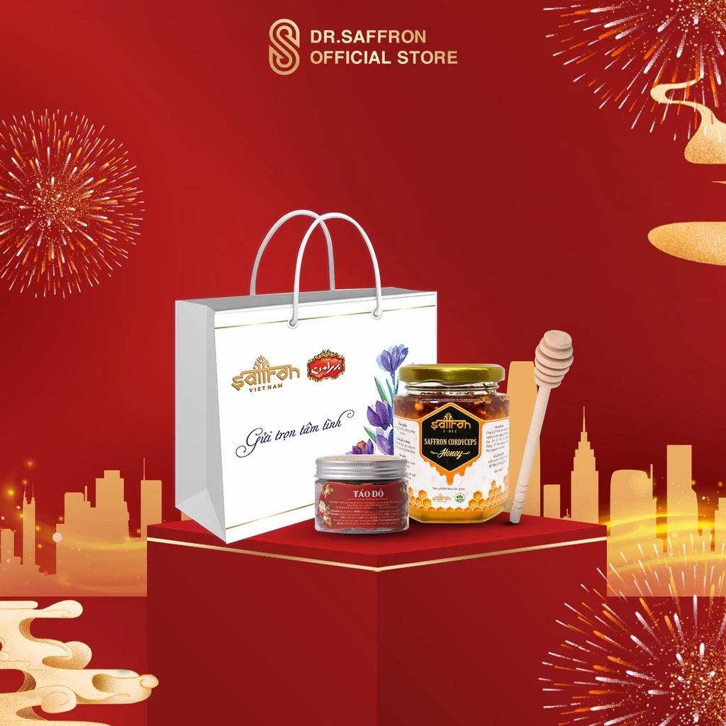 Quà tặng sức khỏe 8/3 cho mẹ: Mật ong saffron đông trùng hạ thảo và trà táo đỏ