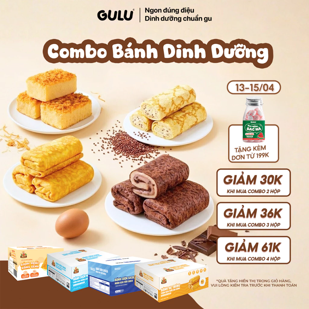 Tổng Hợp Bánh Dinh Dưỡng Cuộn Chà Bông GULU FOODS: Da Trứng, Diêm Mạch, Choco, Ruốc