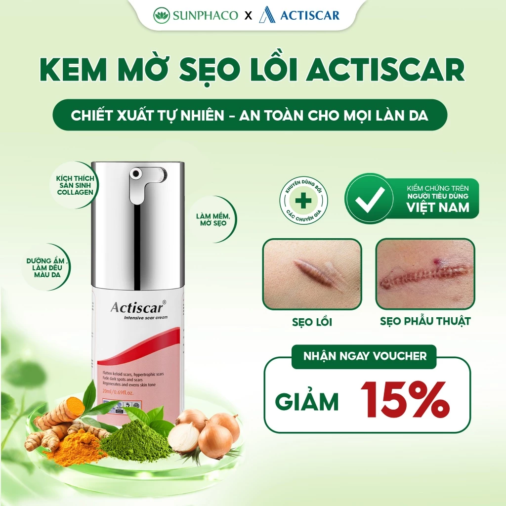 Kem Sẹo Lồi ACTISCAR 20ml Làm Phẳng Và Làm Mờ Sẹo Lồi, Sẹo Phì Đại Lâu Năm